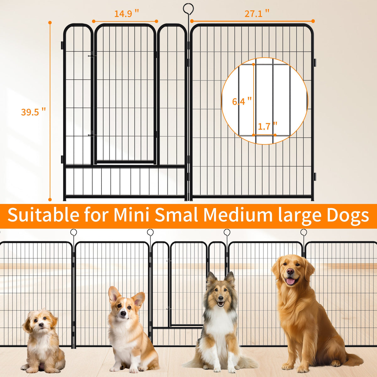 Dog Playpen 40 Inch - 16 Panels Heavy Duty Metal Pet Exercise Pen