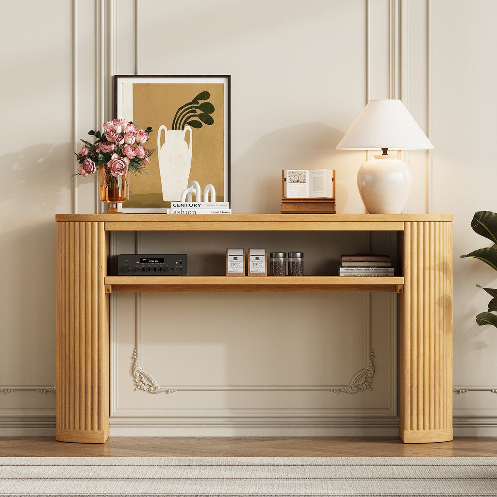 TREXM Rustic Console Table with Fluted Legs