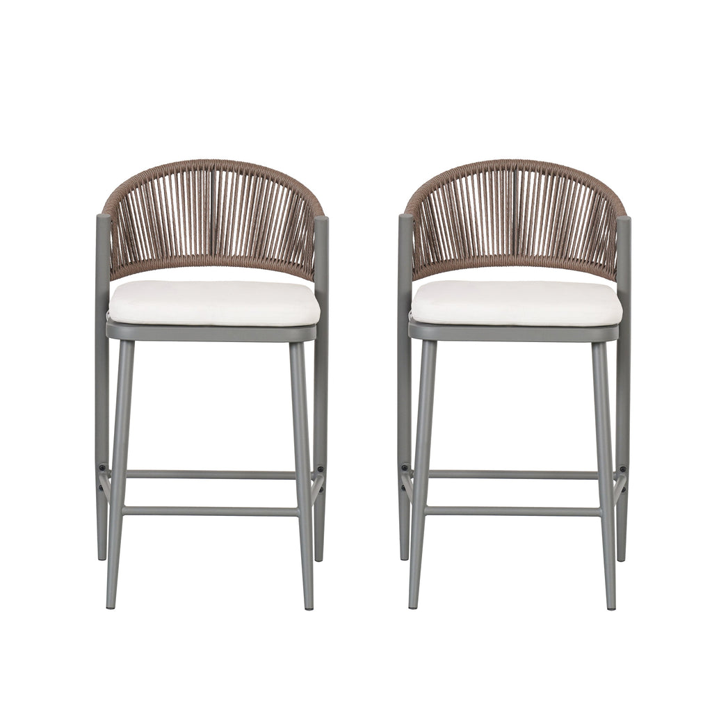 Outdoor 26" Seat Height Metal Frame Counter Stools with PE Rattan Scallop-shaped Backrest