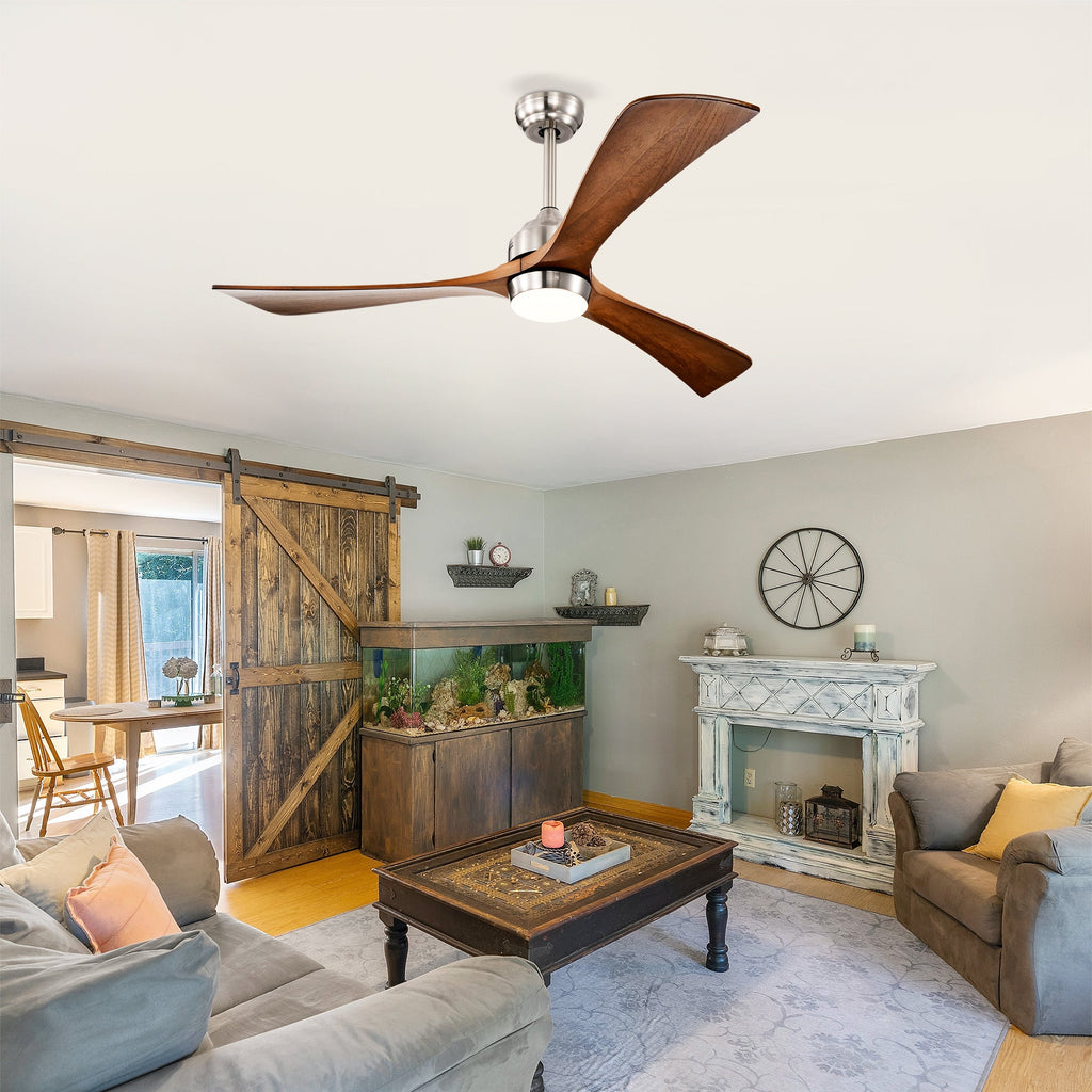 52" Solid Wood Blades Ceiling Fan with Lights & Remote Control