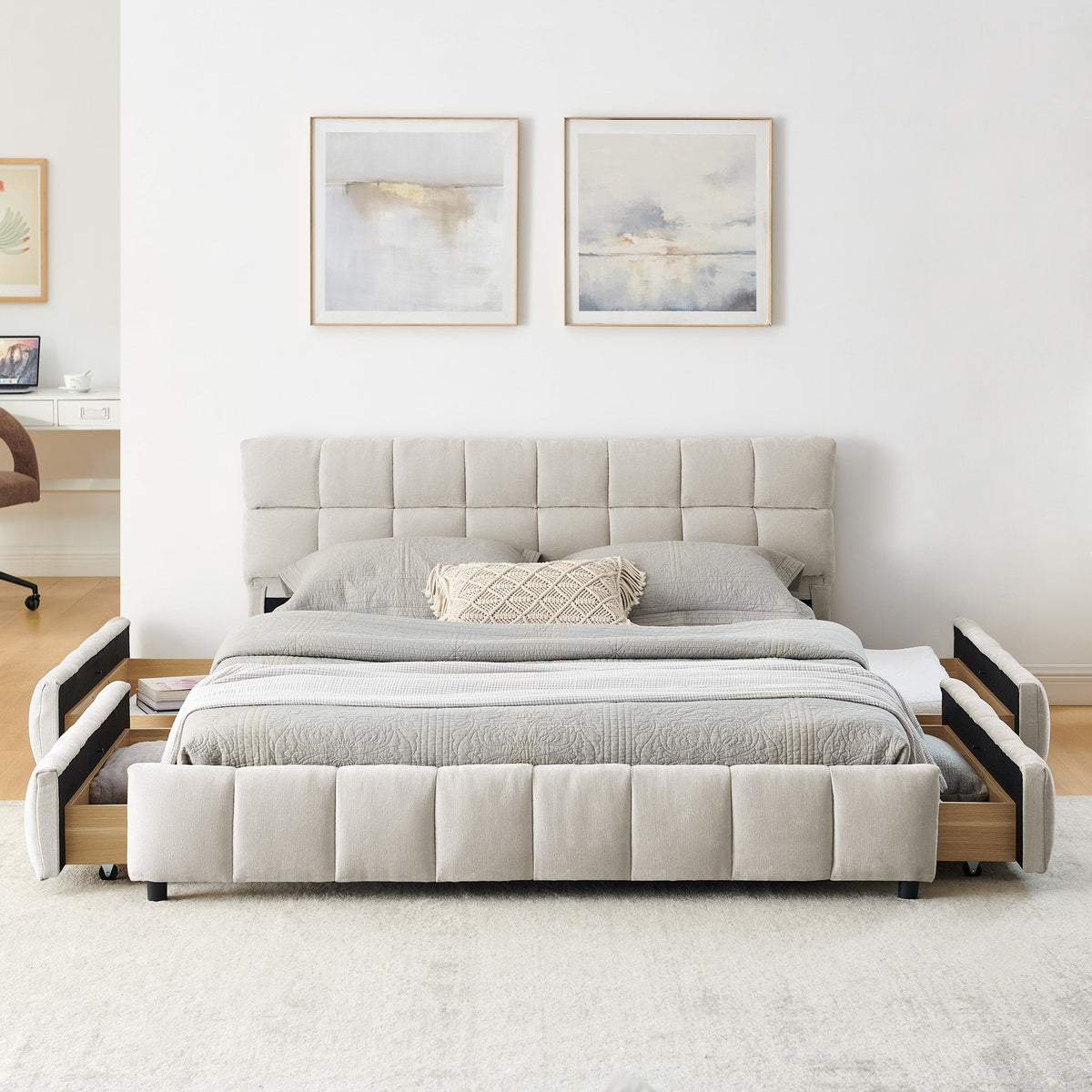 Queen Size Upholstered Bed with Storage