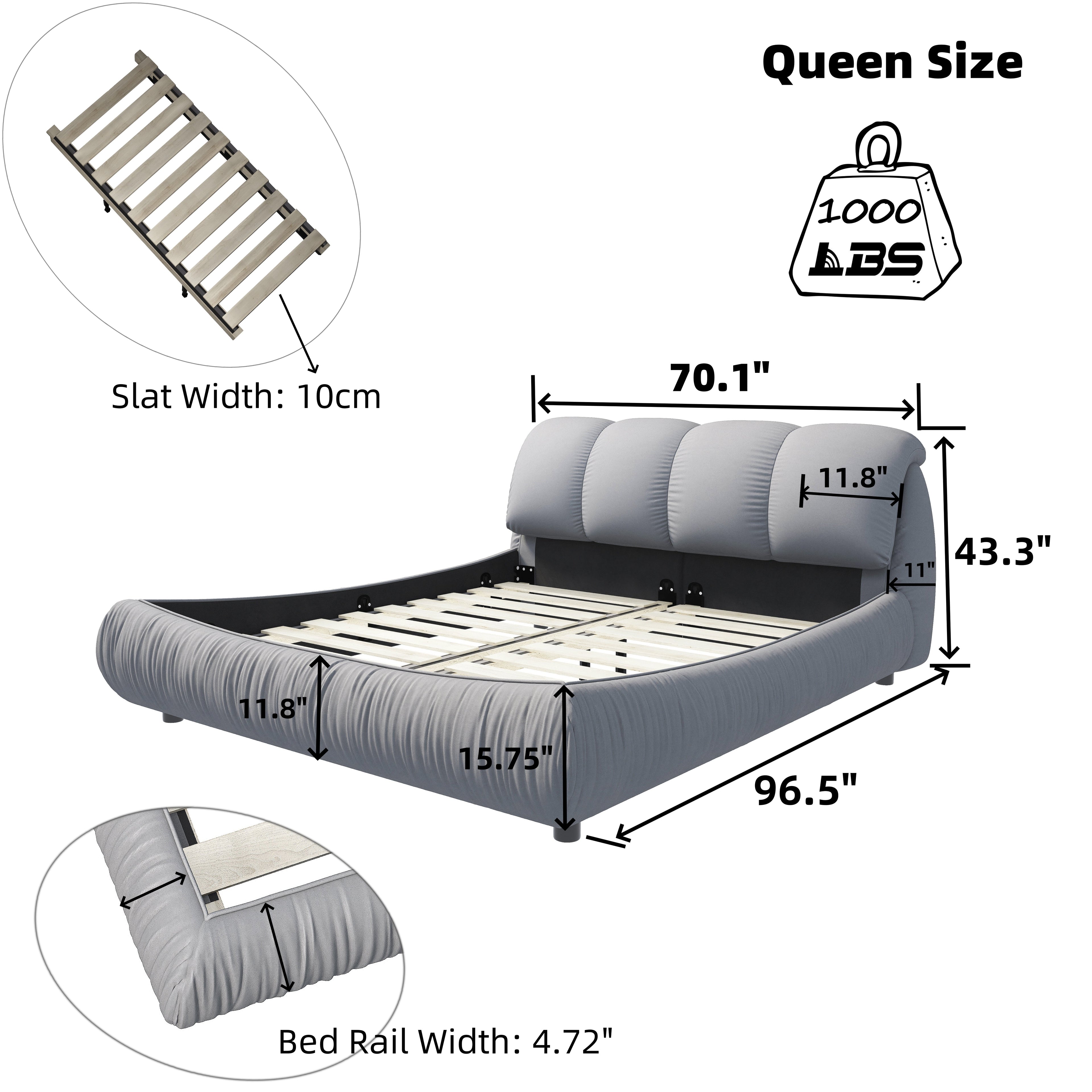 Queen Size Luxury Upholstered Platform Bed