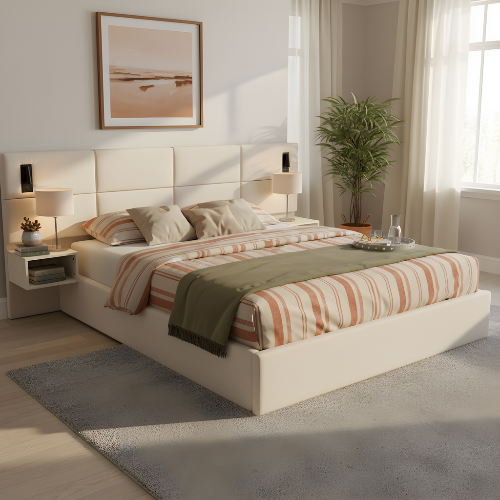 Soft, Comfortable, Luxurious Upholstered Smart Bed with Reading Light - King