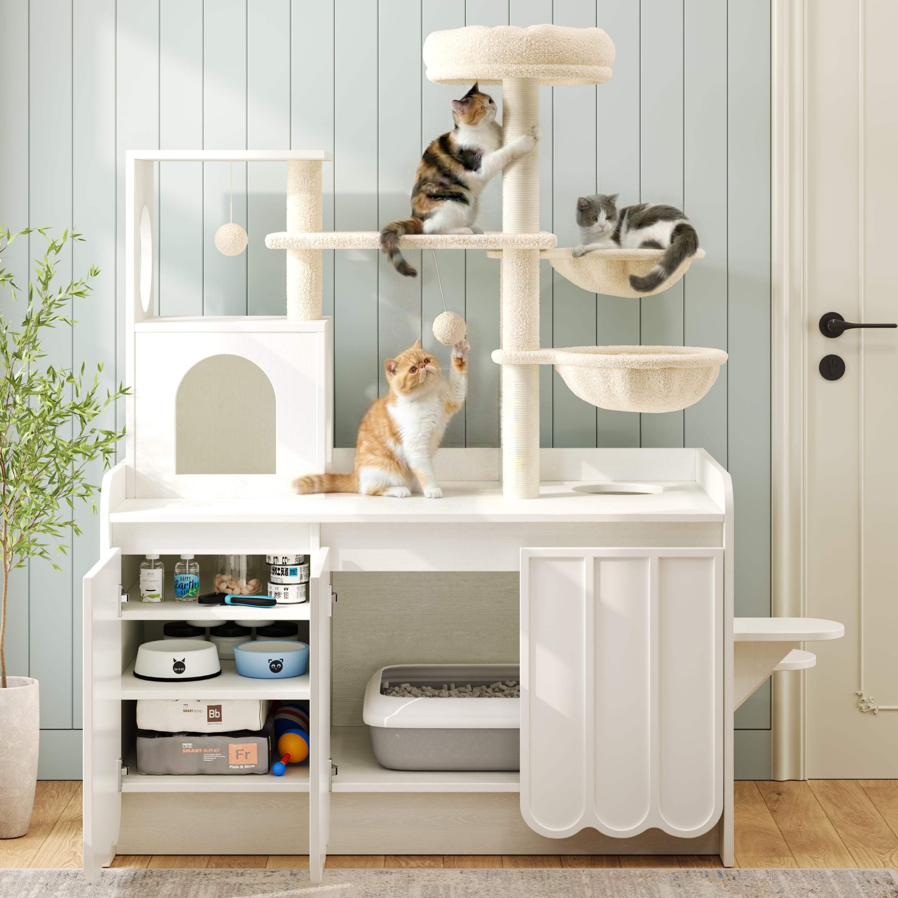 50.6" Cat Tree with Litter Box Enclosure