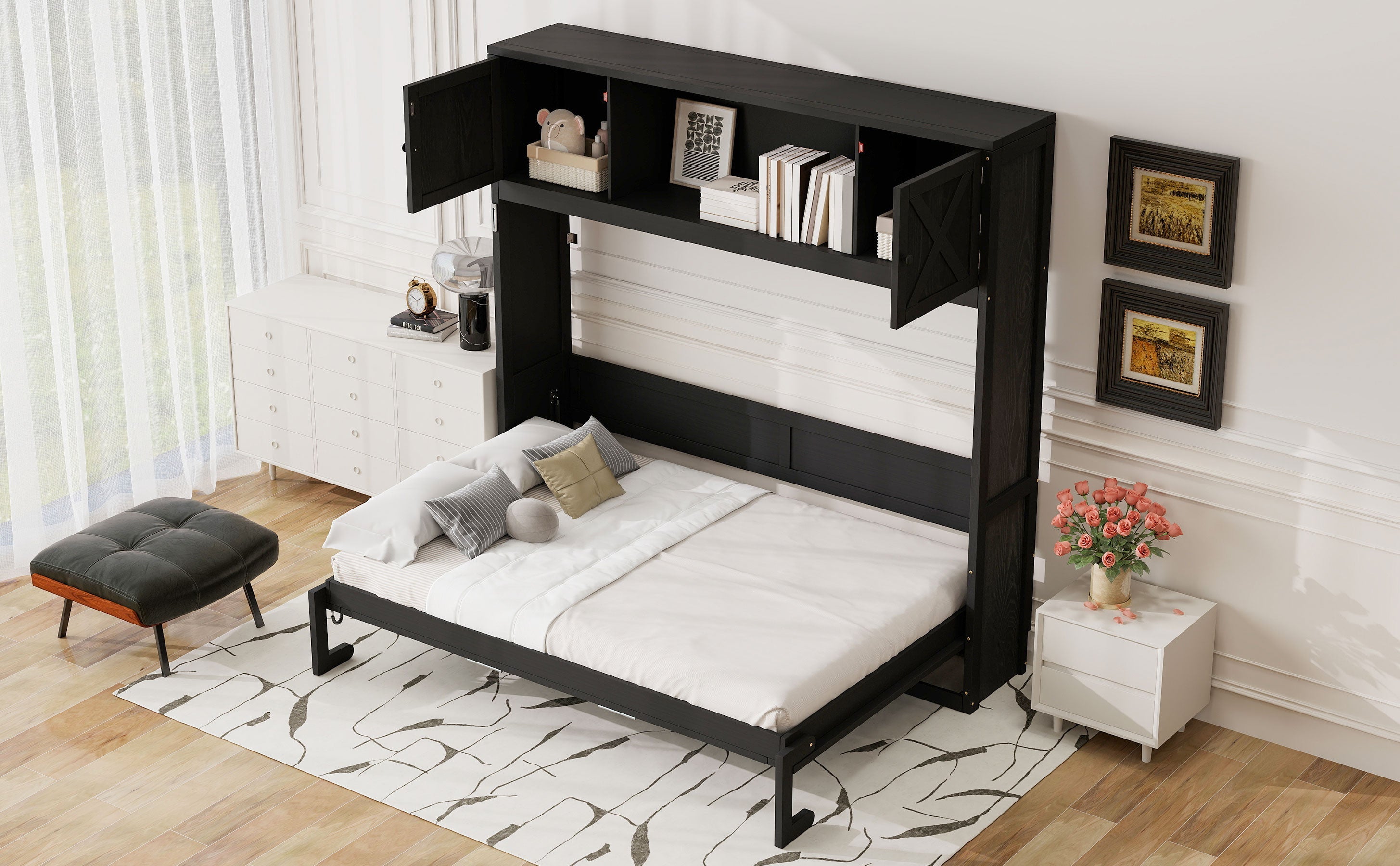 Full Size Murphy Bed with Storage Cabinets