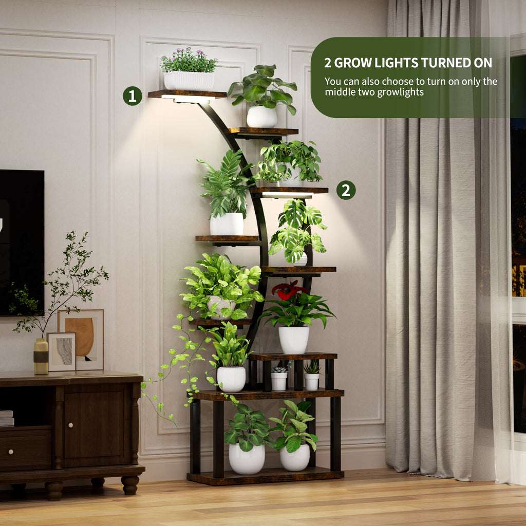 9-Tier Indoor Plant Stand with Grow Lights