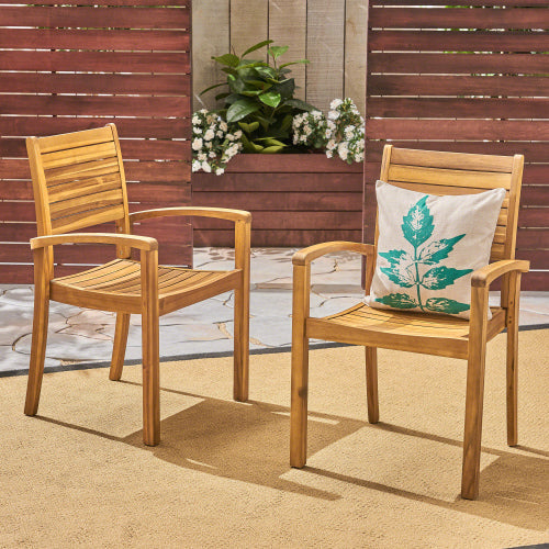 Outdoor Dining Chair Set of 2 - Acacia Wood & Wicker Rattan