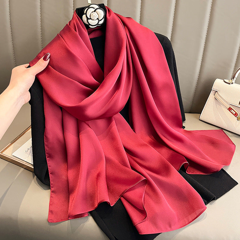 Korean-style Springautumn New Solid-color Summer Sun-protection Beach Scarf Womens Silk Scarf