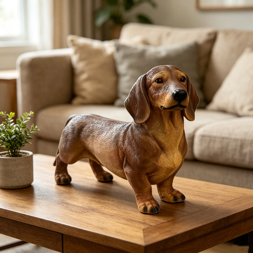 26'' Brown Dachshund Statue - Realistic Life Size Wiener Dog Figurine