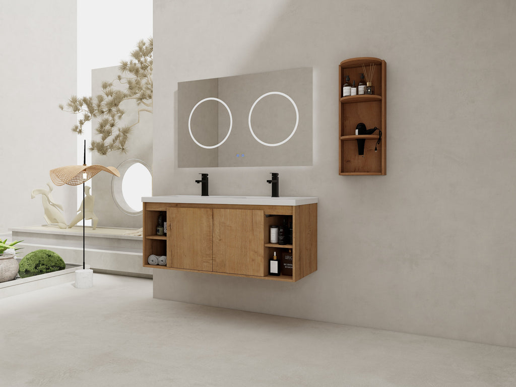 48" Wall-Mounted Bathroom Vanity With Double Sink and Storage Rack