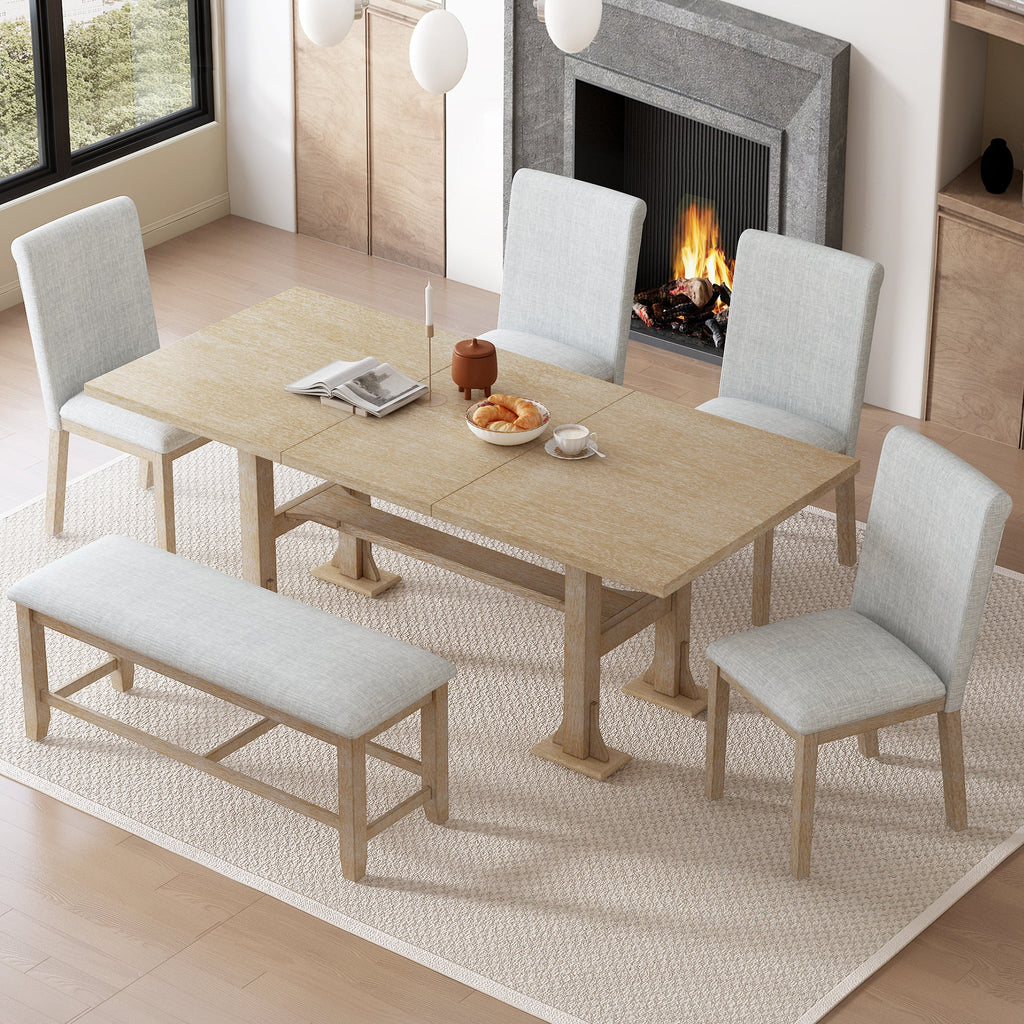 TOPMAX Farmhouse 76-Inch 6-Piece Extendable Dining Table Set