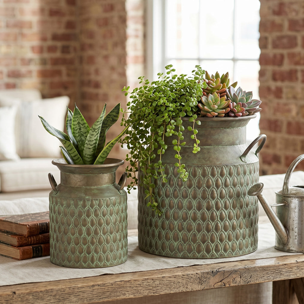 S/2 Iron Milk Jug Planters with Textured Finish