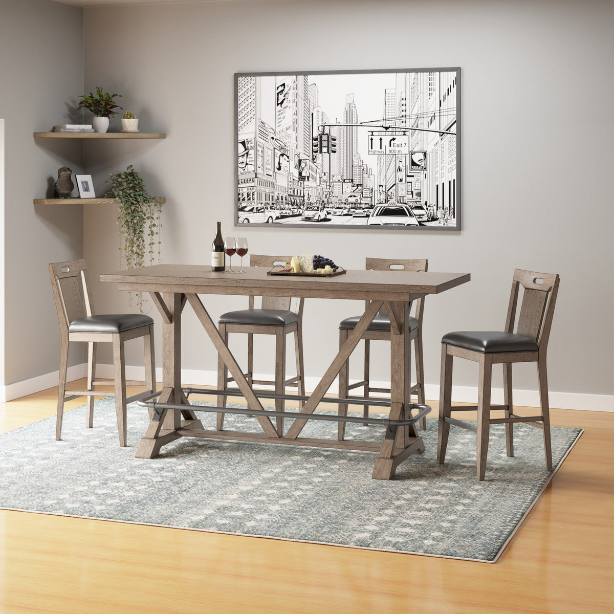 Brown Slat Back Bar Stools, Set of 2