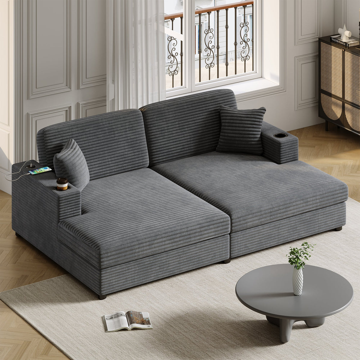 86.5" Oversized Loveseat Chaise Lounge Sectional Sofa Bed