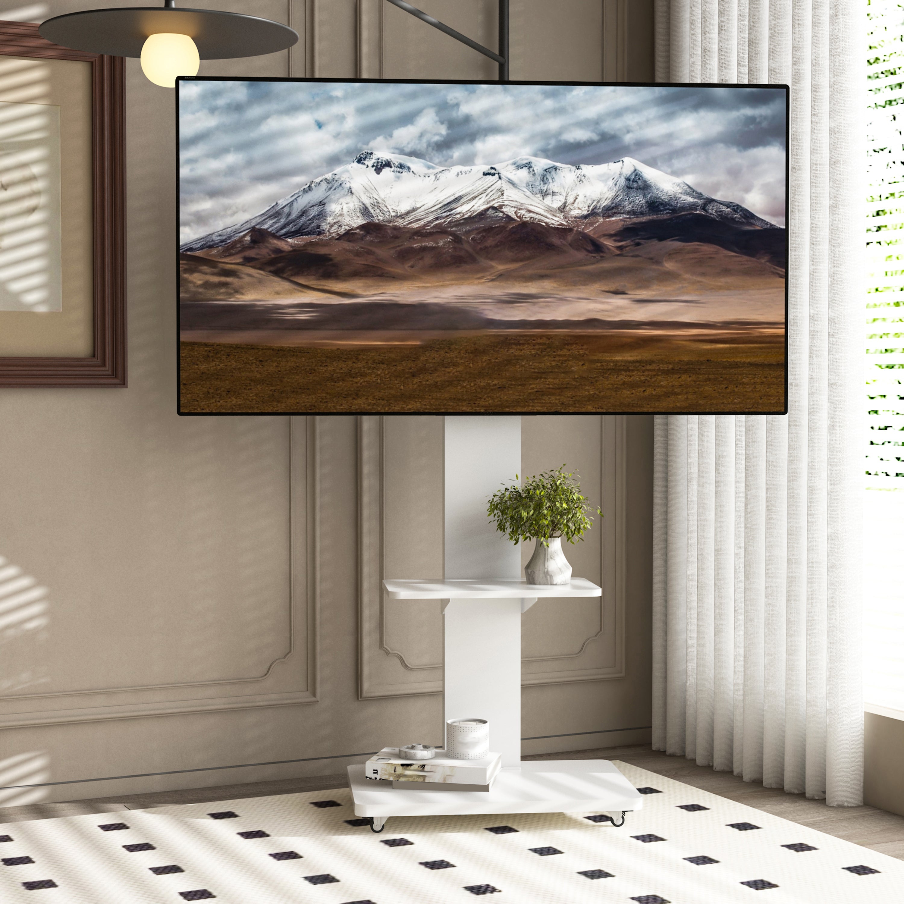 Mobile TV Stand with Adjustable Shelf