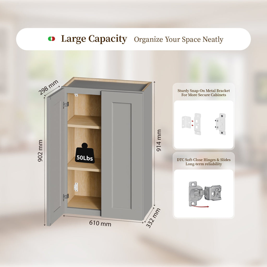 Gray Shaker Solid Wood Wall Cabinet