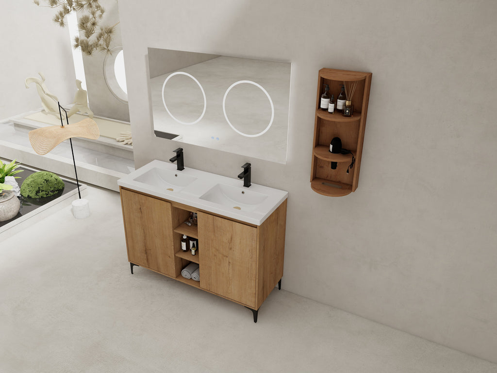 48" Freestanding Bathroom Vanity With Double Sink and Storage Rack