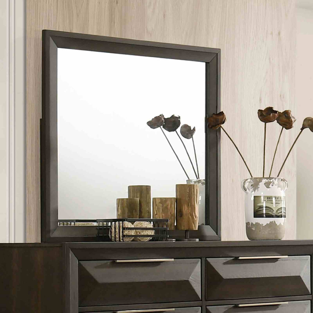 Transitional Dresser With Mirror Beveled Bracket Feet Metal Handles