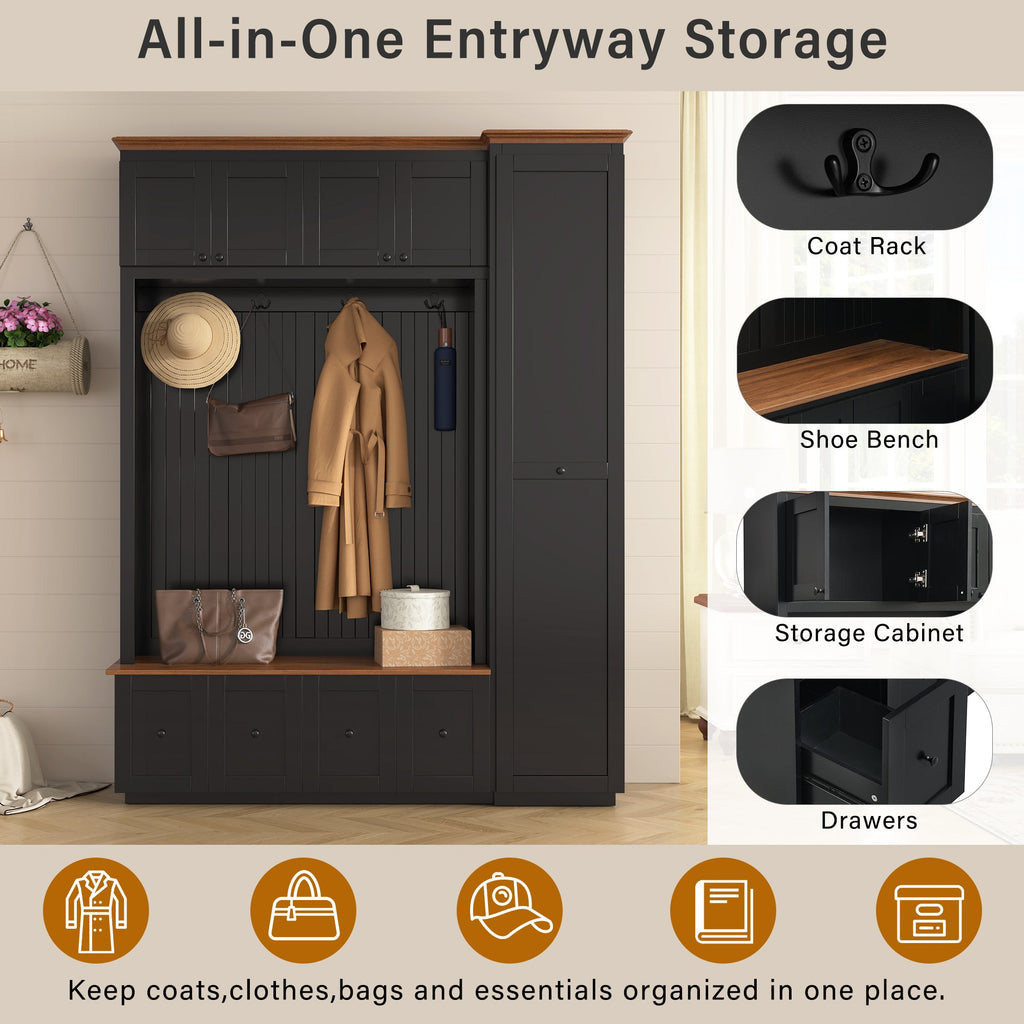 Vibe Haus 78.7"H Entryway Hall Tree with Storage Bench
