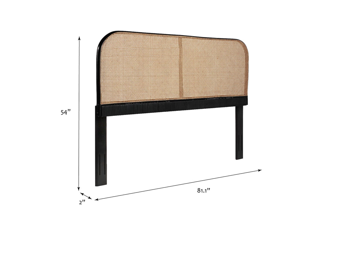 King Size Cane and Teak Rattan Headboard