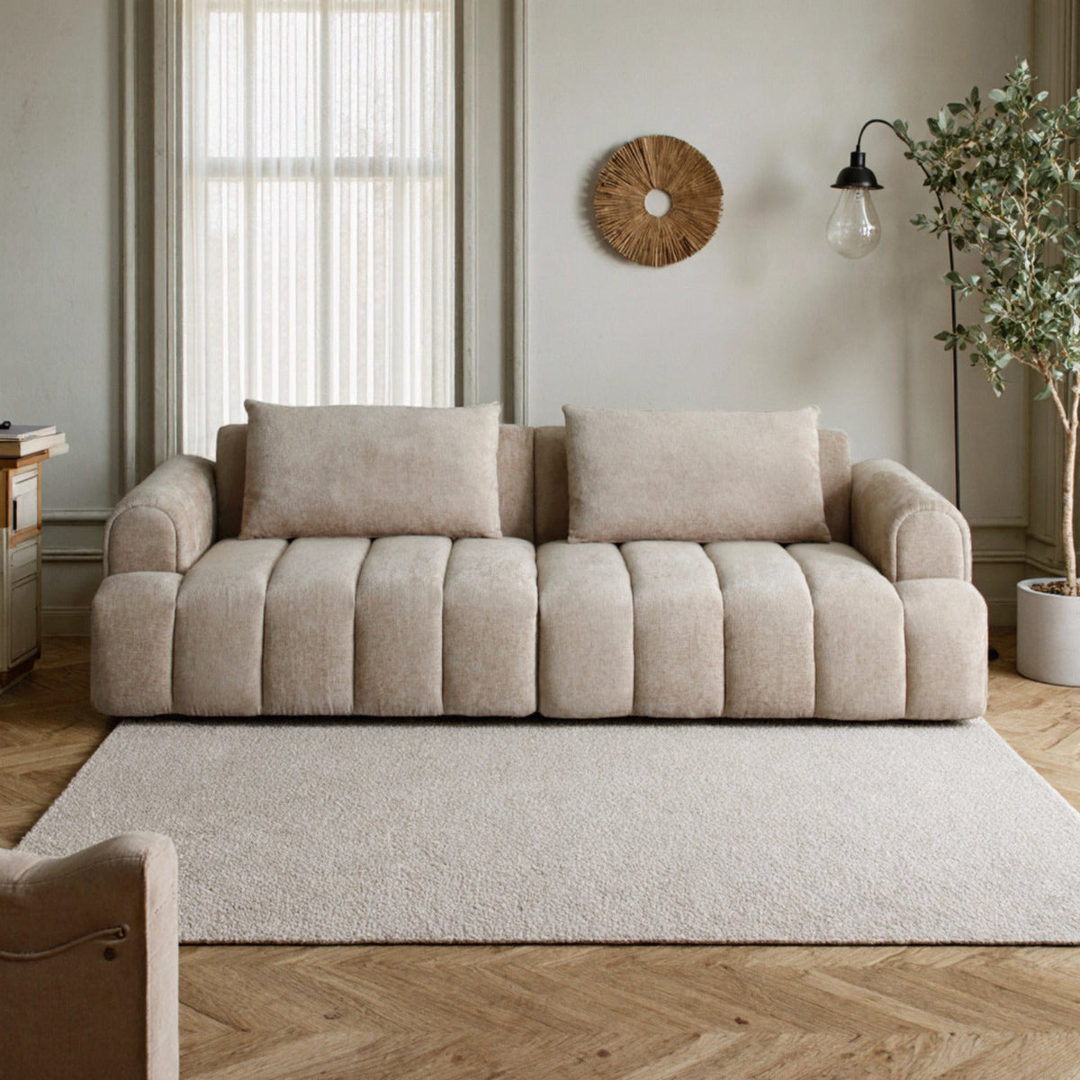 Modern Sectional Sofa - 4-Seater Chenille Velvet Upholstered Couch