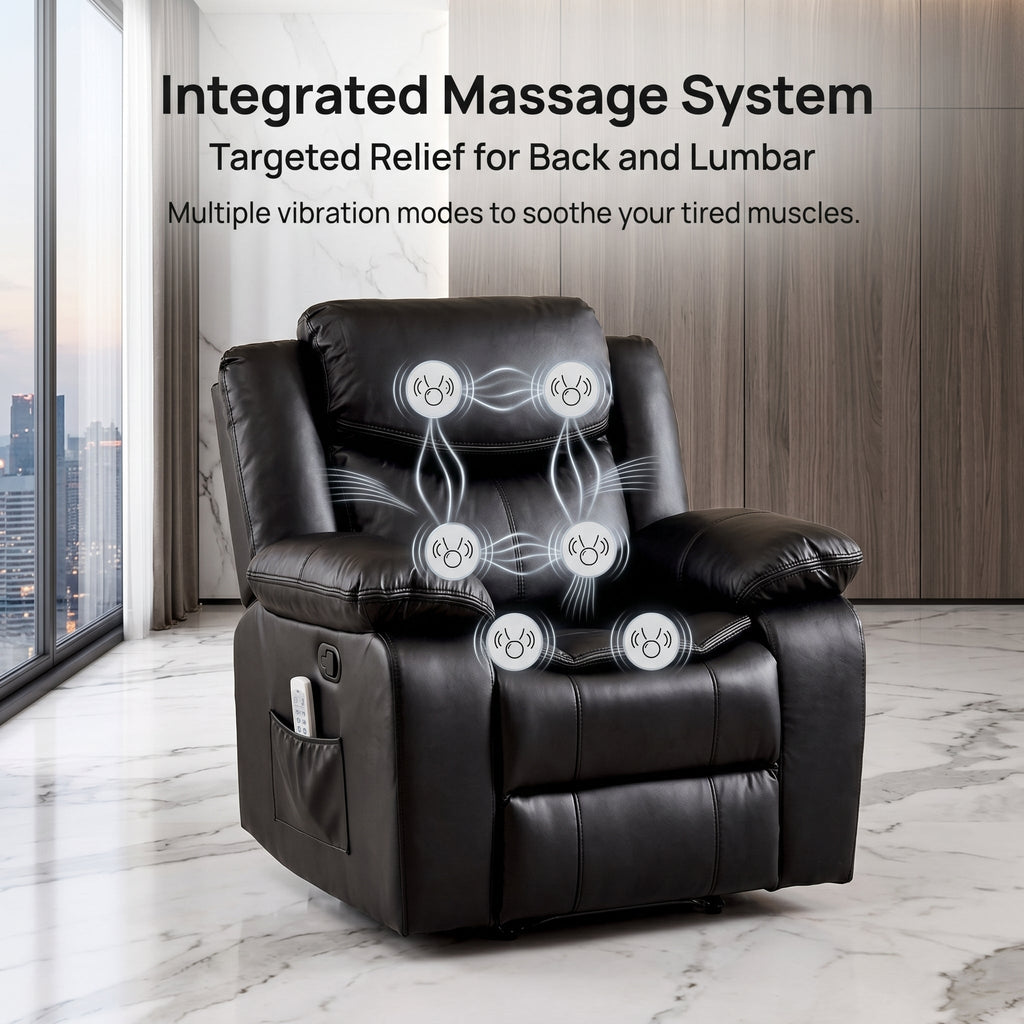 Black Color Air Leather Recliner Chair With Vibration And Heating