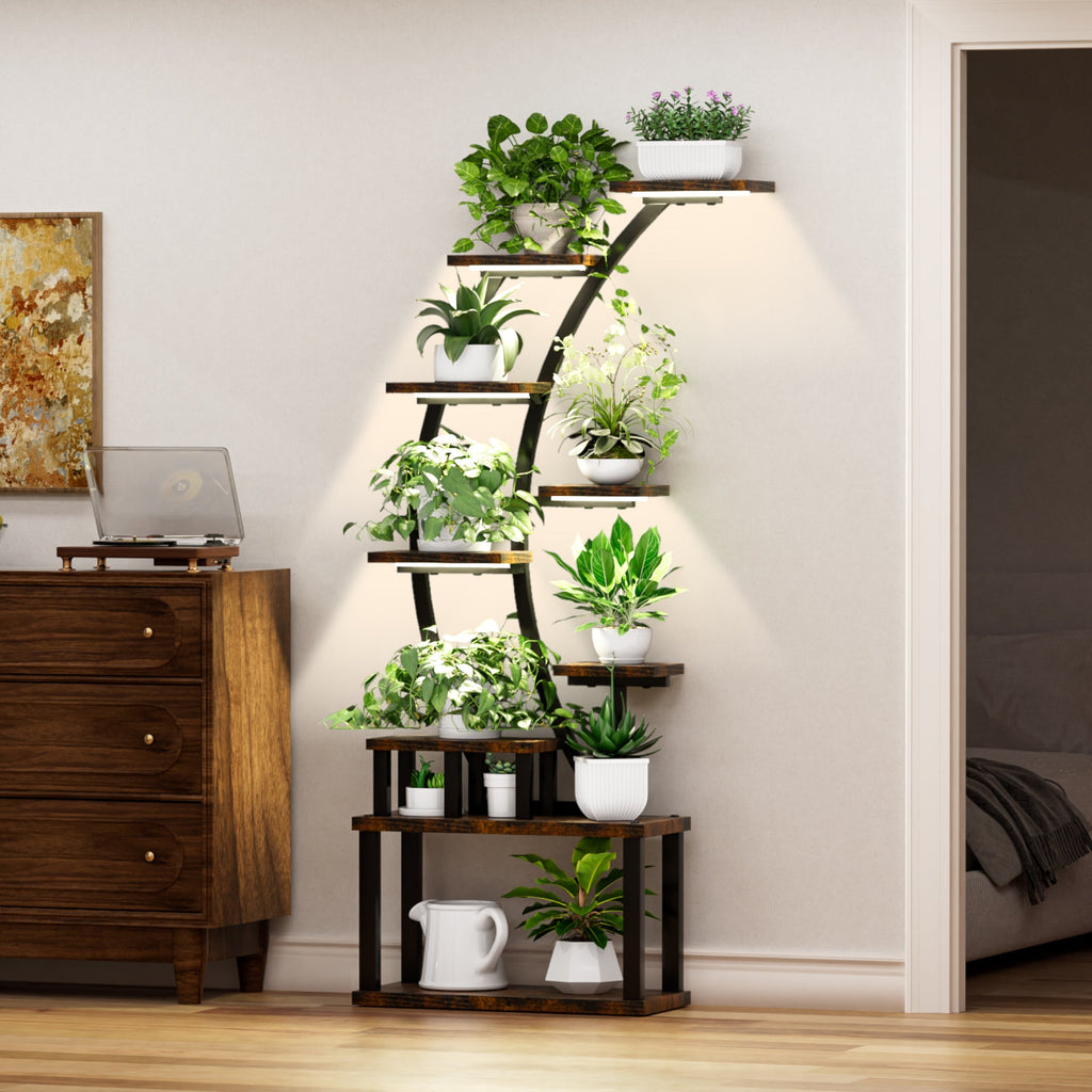 9-Tier Indoor Plant Stand with Grow Lights