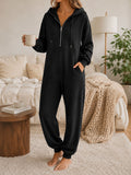 Hooded Zip-up Casual Loose-fitting Jumpsuit