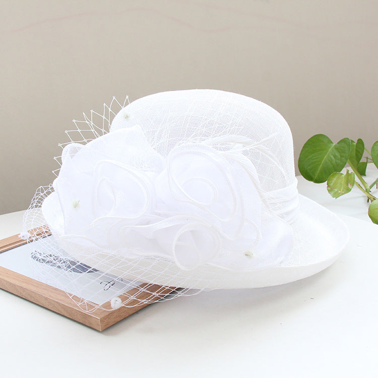 Banquet Flower Top Hat With Curled Brim Sun Hat