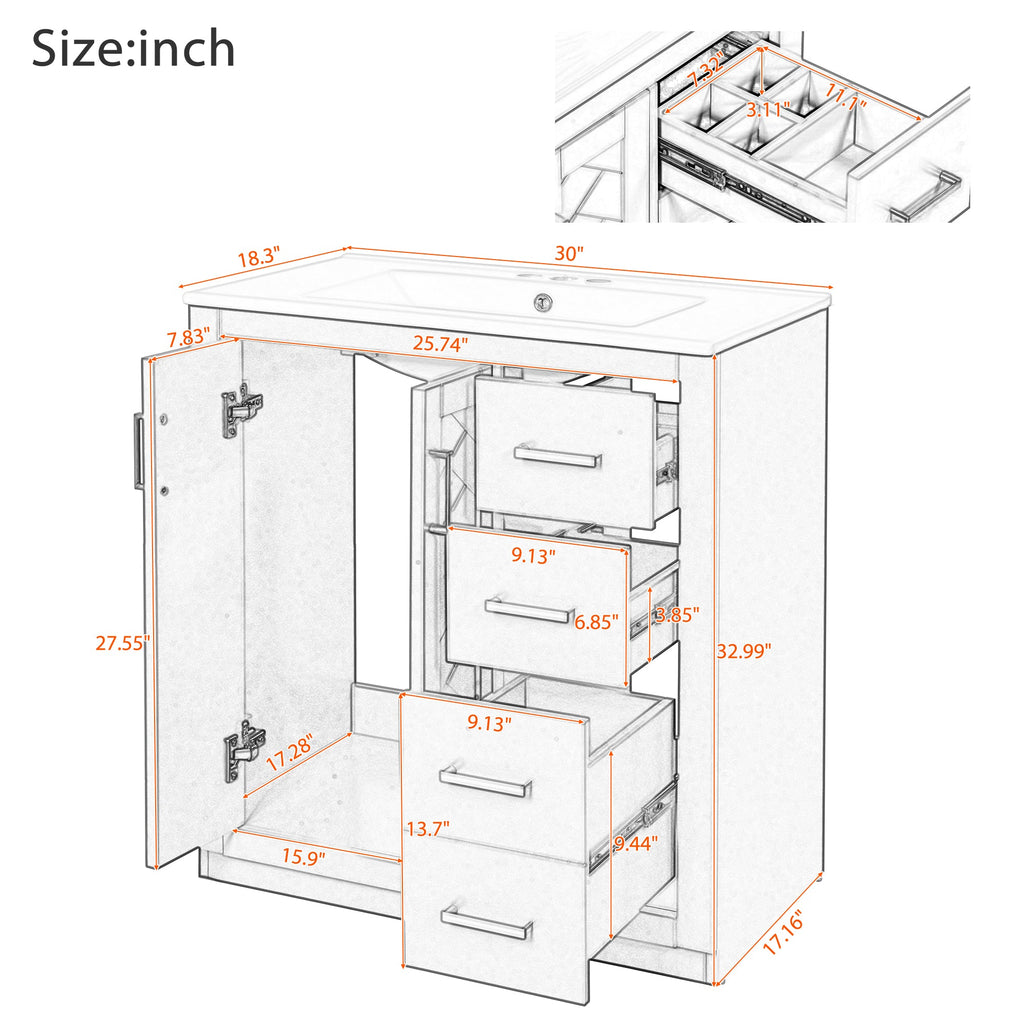 30'' Bathroom Vanity with Ceramic Sink Combo