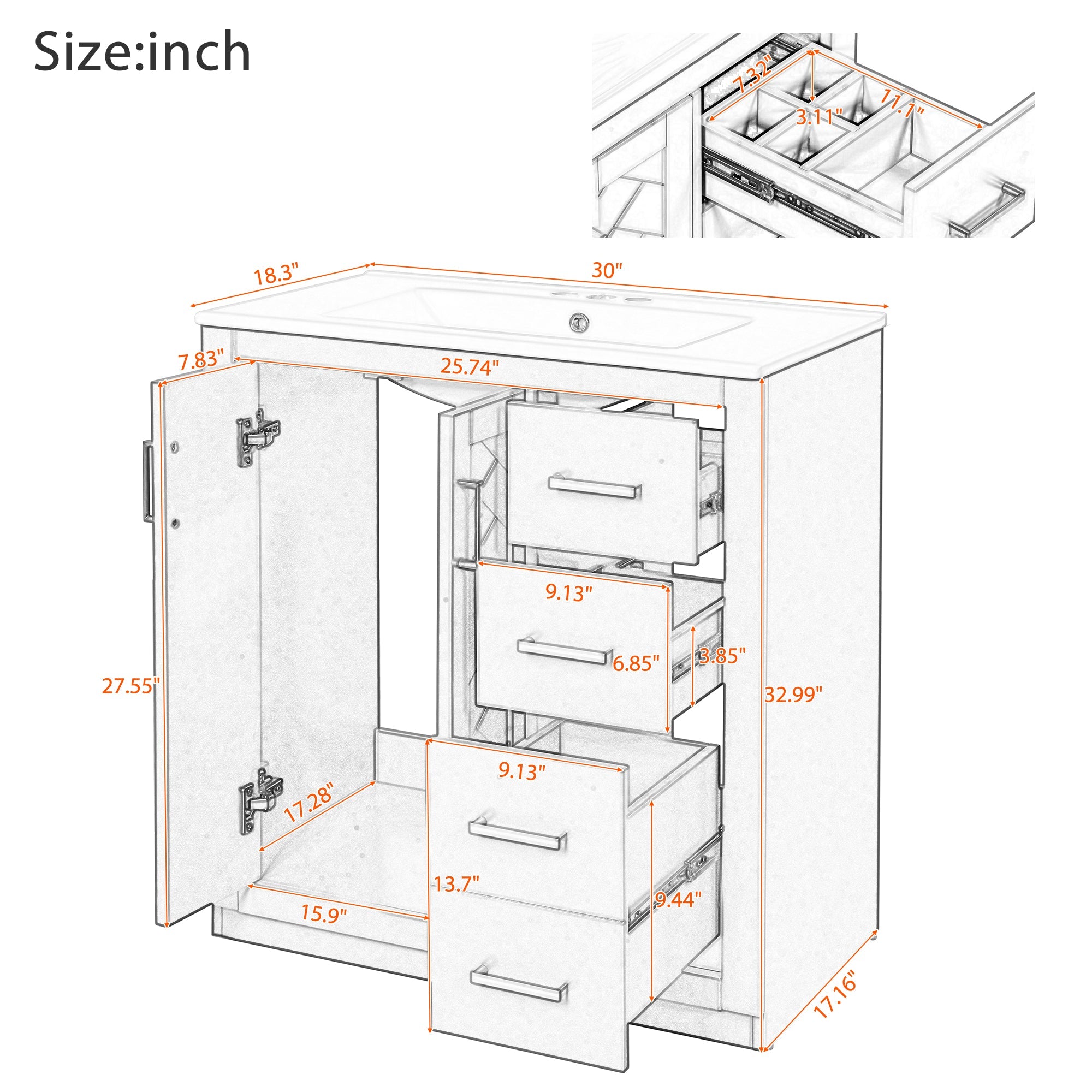 30'' Bathroom Vanity with Ceramic Sink Combo