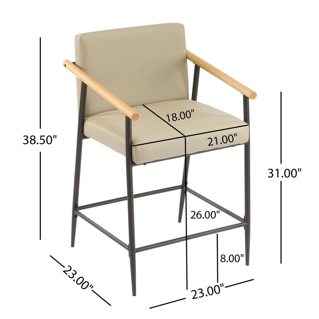 Counter Stool with Iron Frame - Set of 2 - Espresso + Khaki