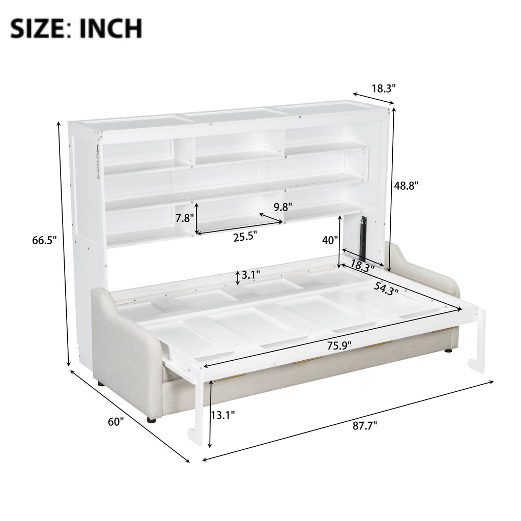 Full Size Murphy Cabinet Bed with Folding Sofa