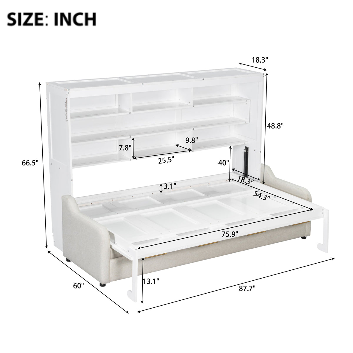 Full Size Murphy Cabinet Bed with Folding Sofa