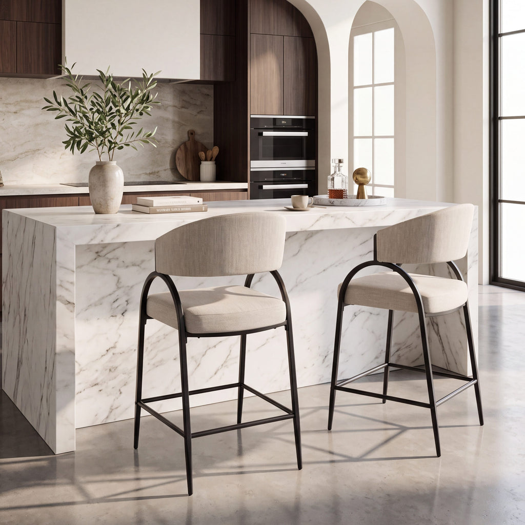 25" Seat Height Modern Fabric Bar Stools with Back