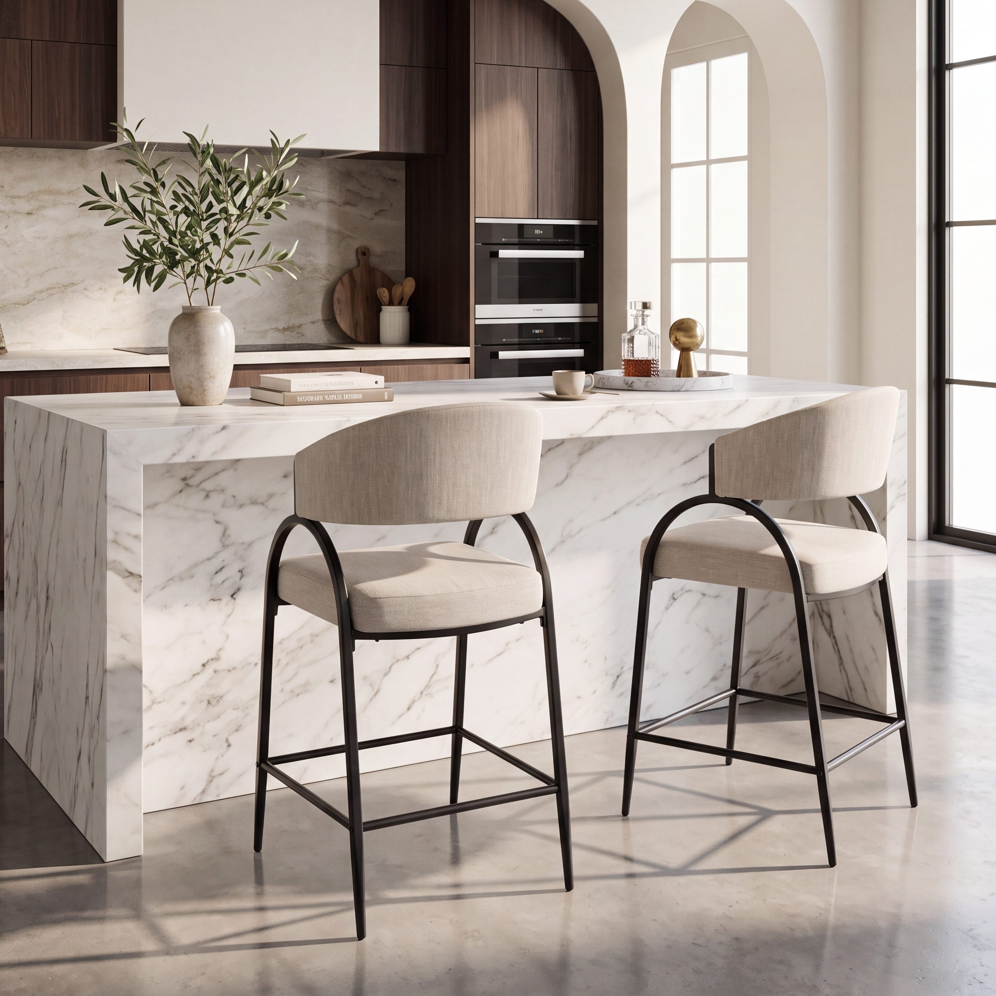 25" Seat Height Modern Fabric Bar Stools with Back