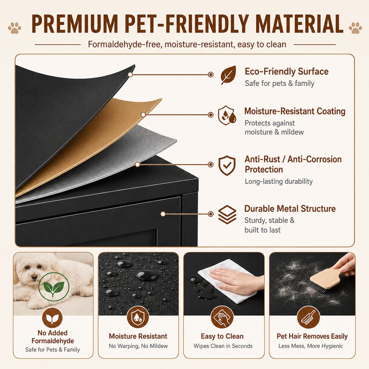 58" Metal Cat Litter Box Enclosure, Hidden Litter Box Furniture for 2 Cats