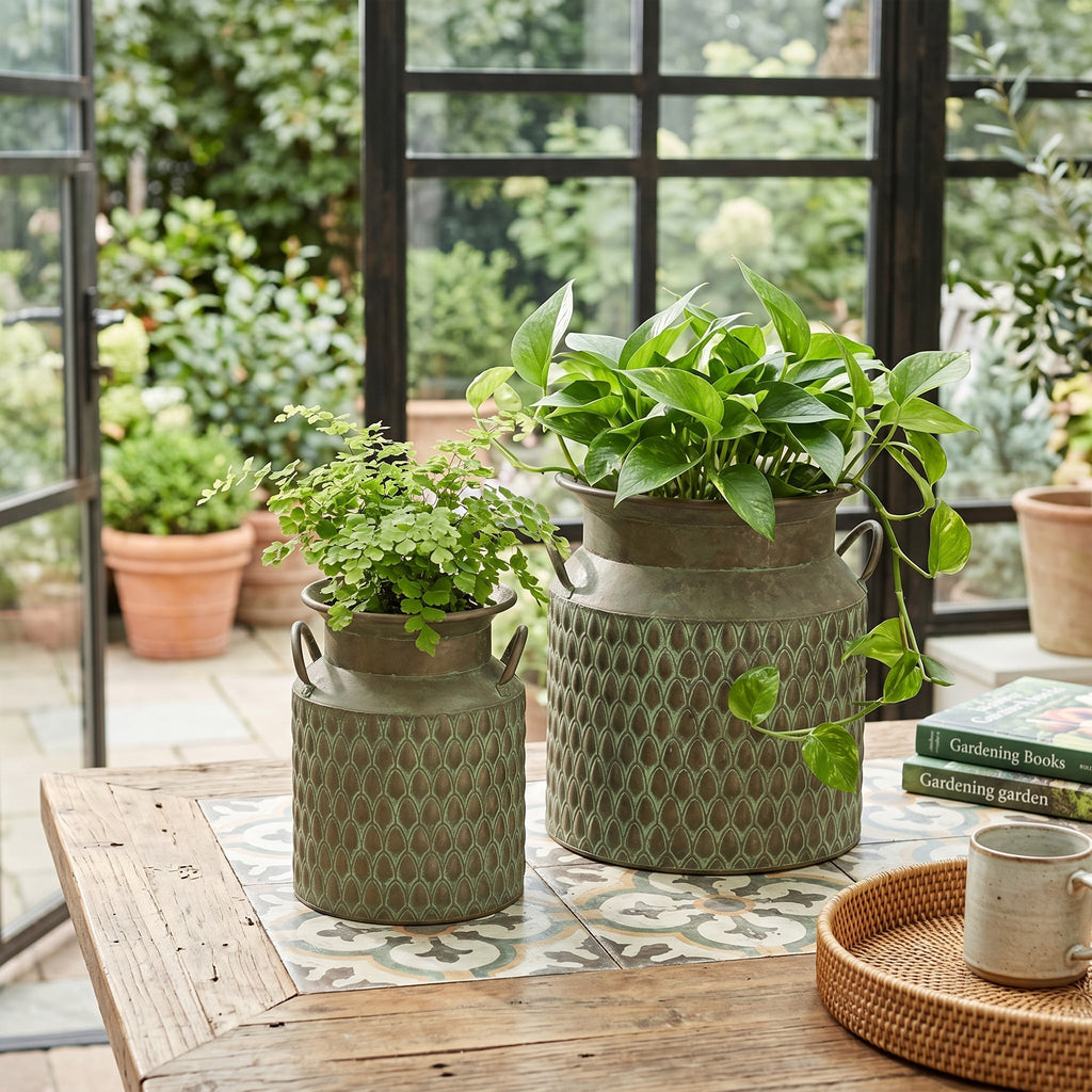 S/2 Iron Milk Jug Planters with Textured Finish