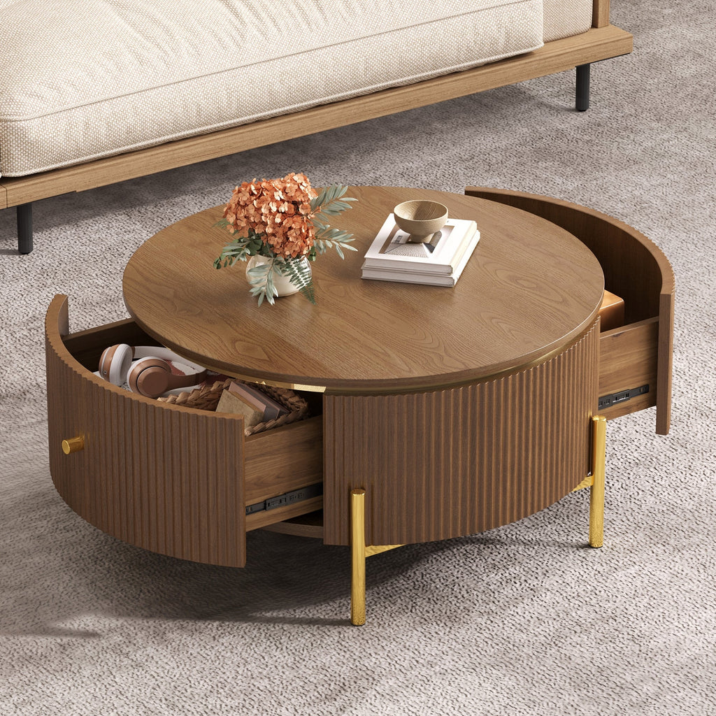 Modern Round Coffee Table with 2 Large Drawers
