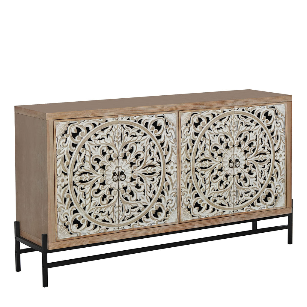 4 Door Wood Cabinet with Metal Base