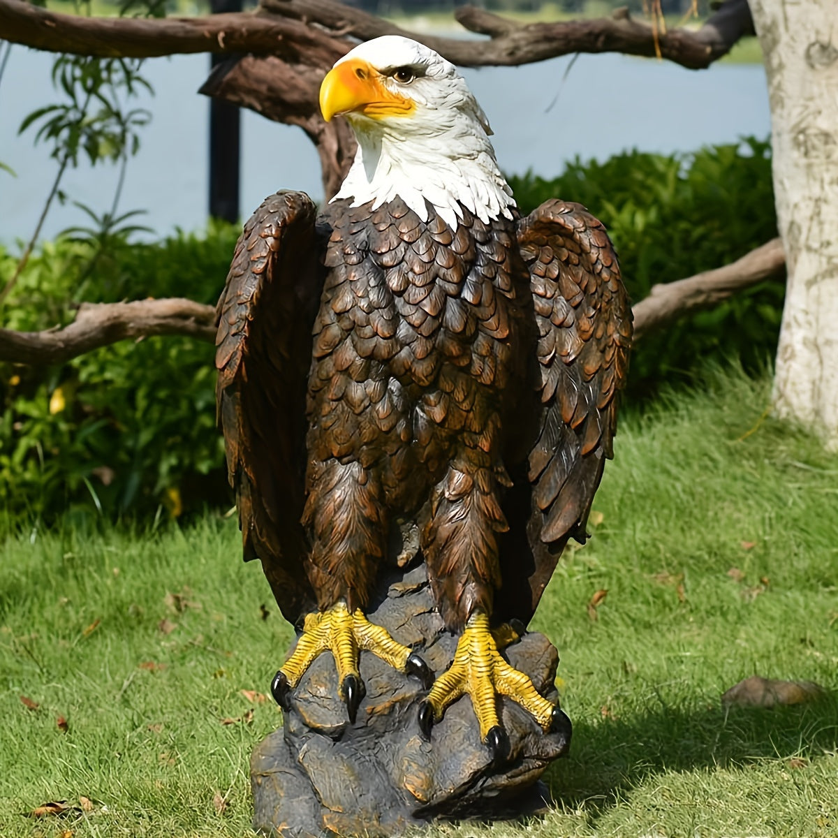 Large Standing Bald Eagle Garden Statue