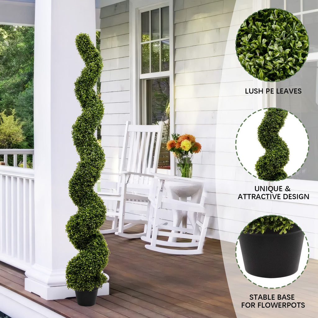 6FT Spiral Topiary Trees Artificial Outdoor Faux Boxwood Plants
