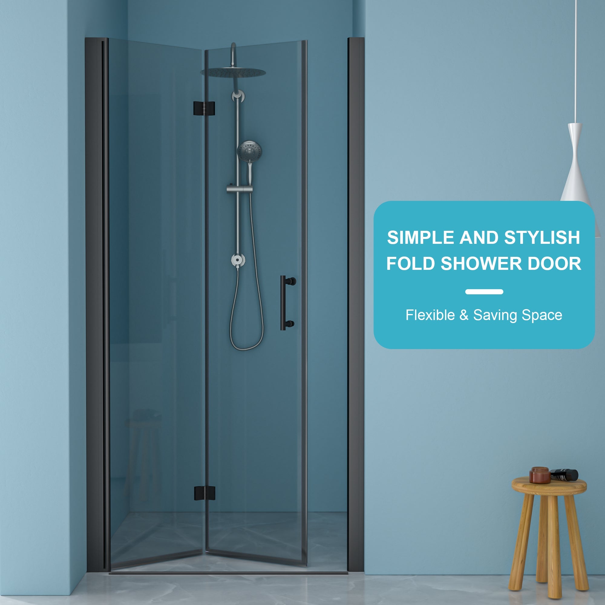 34"W x 72"H Fold Frameless Shower Door with Tempered Glass