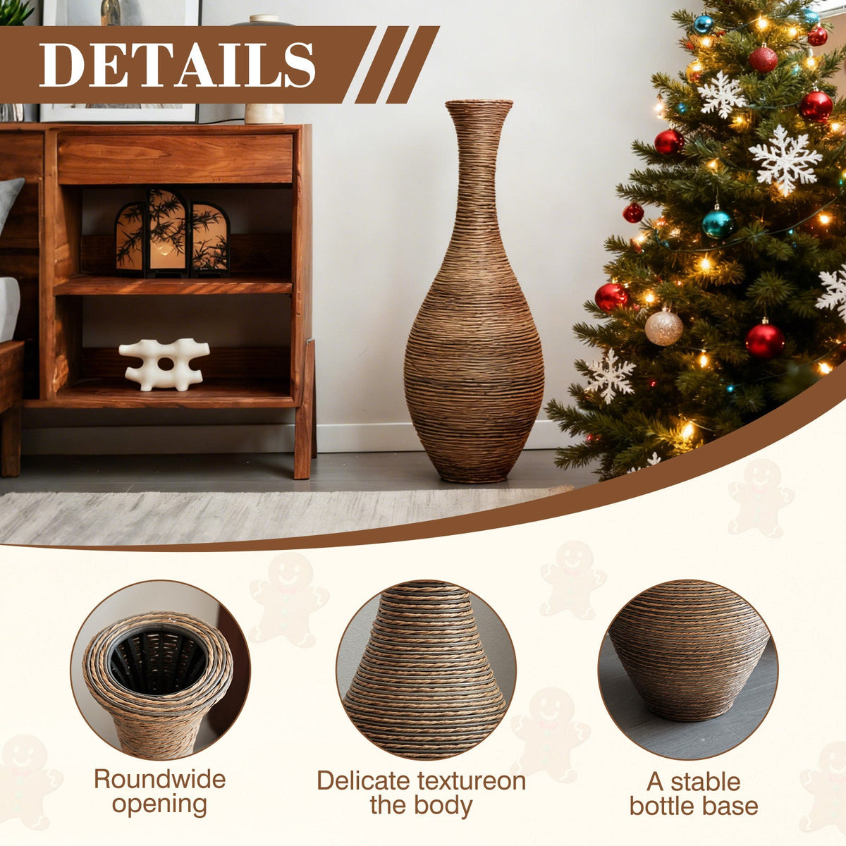 Hand-Woven PVC Rattan Floor Vase – 39.37 Inch Tall Decorative Vase