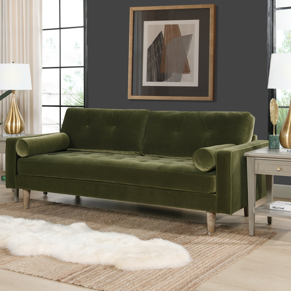 Nicholas 83.5" Mid-Century Modern Sofa, Olive