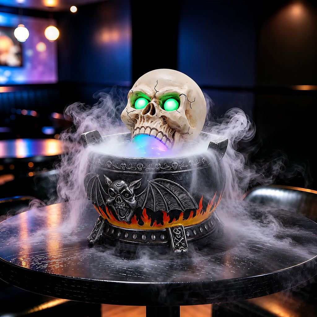 Halloween Skull Cauldron Statue with LED Light