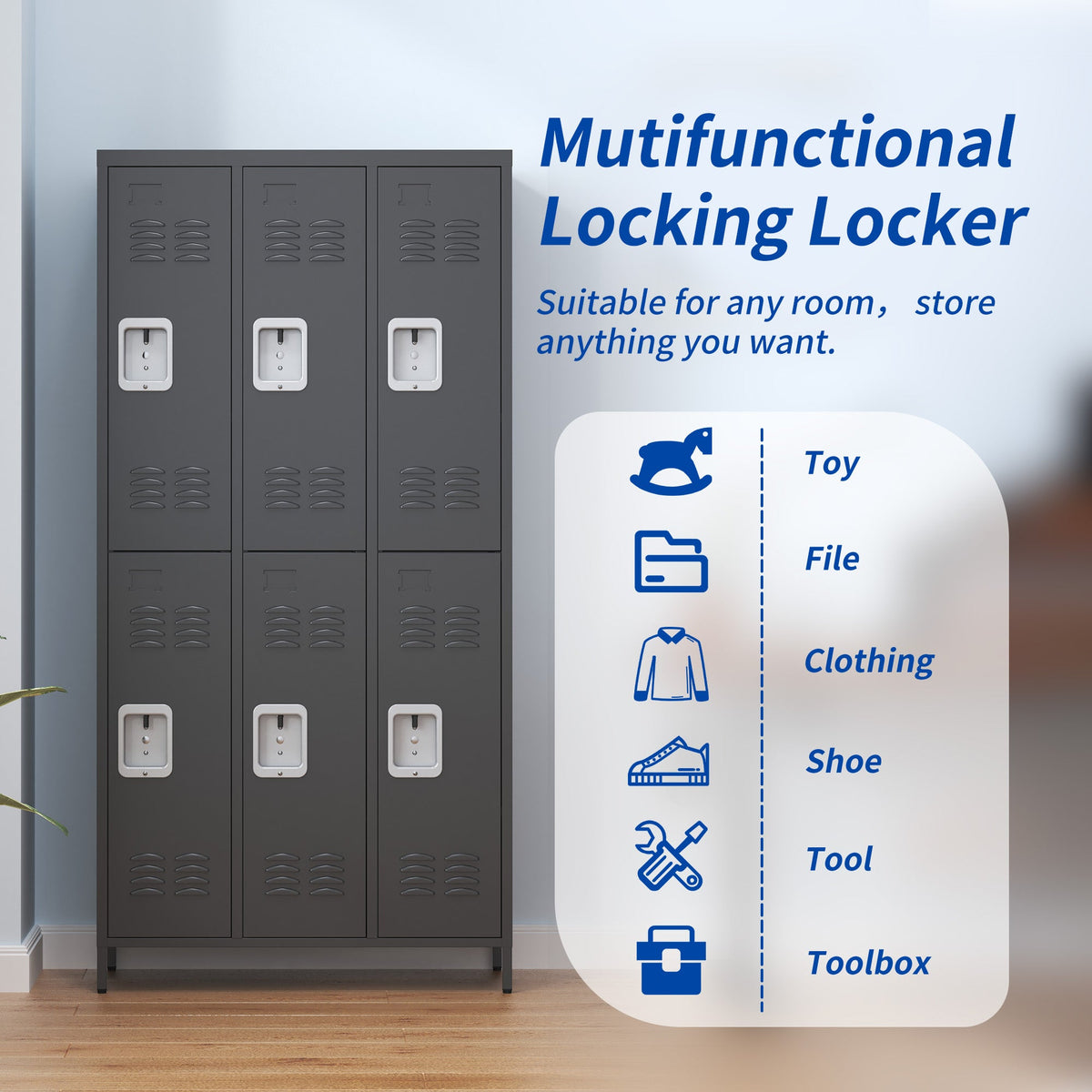 6 Door 72"H Metal Lockers With Lock for Employees