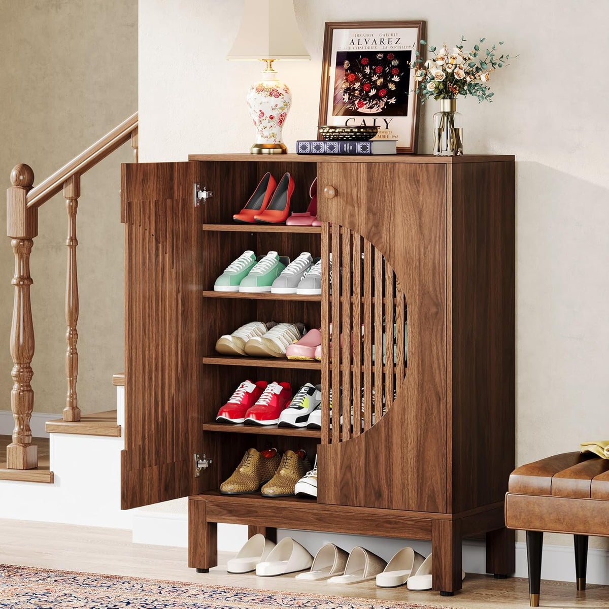 28.74" Farmhouse Brown Shoe Cabinet