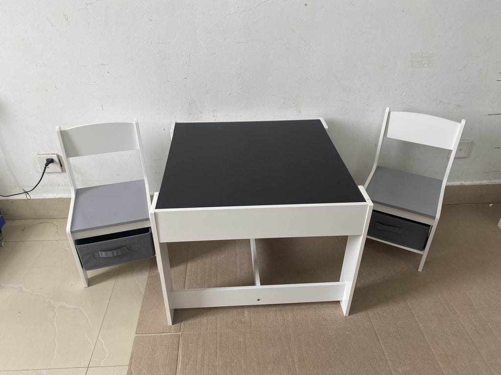 Kids Table and Chair Set, 3 in 1 Wooden Activity Table