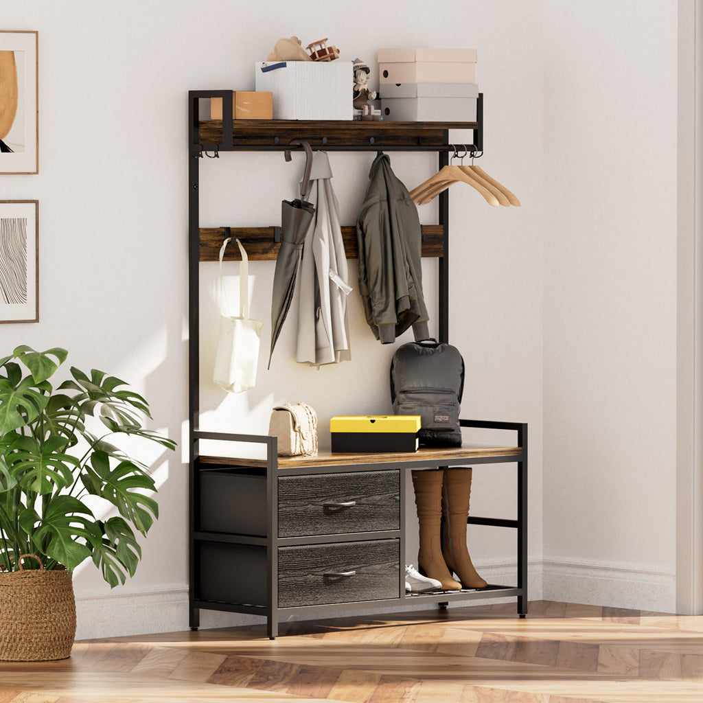 33.1" Wide Hall Tree with 2 Movable Drawers and Shoe Storage